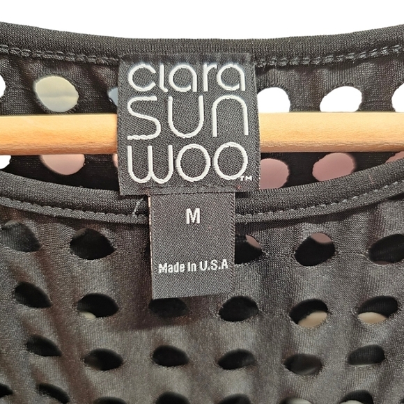 Clara Sunwoo Black Laser Cut Sleeveless Midi Shift Dress Size Medium Stretchy - Picture 8 of 9